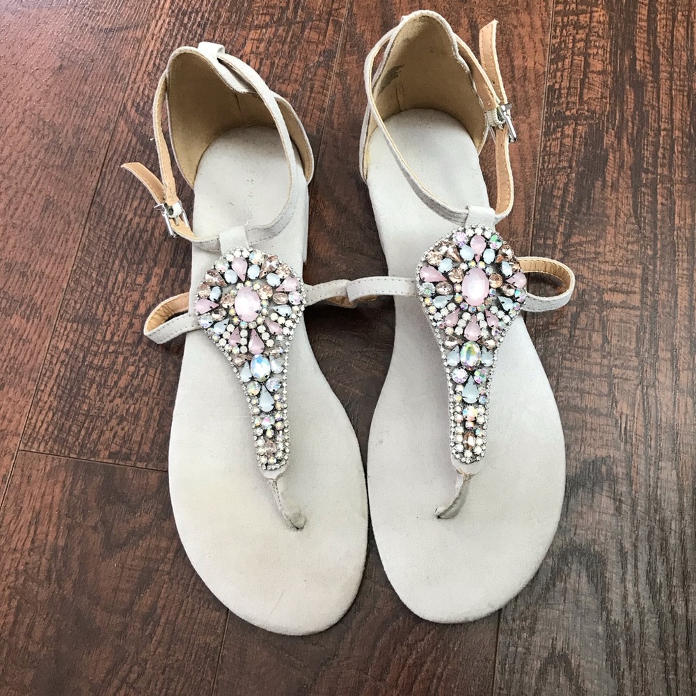 Express Jeweled T Strap Sandals